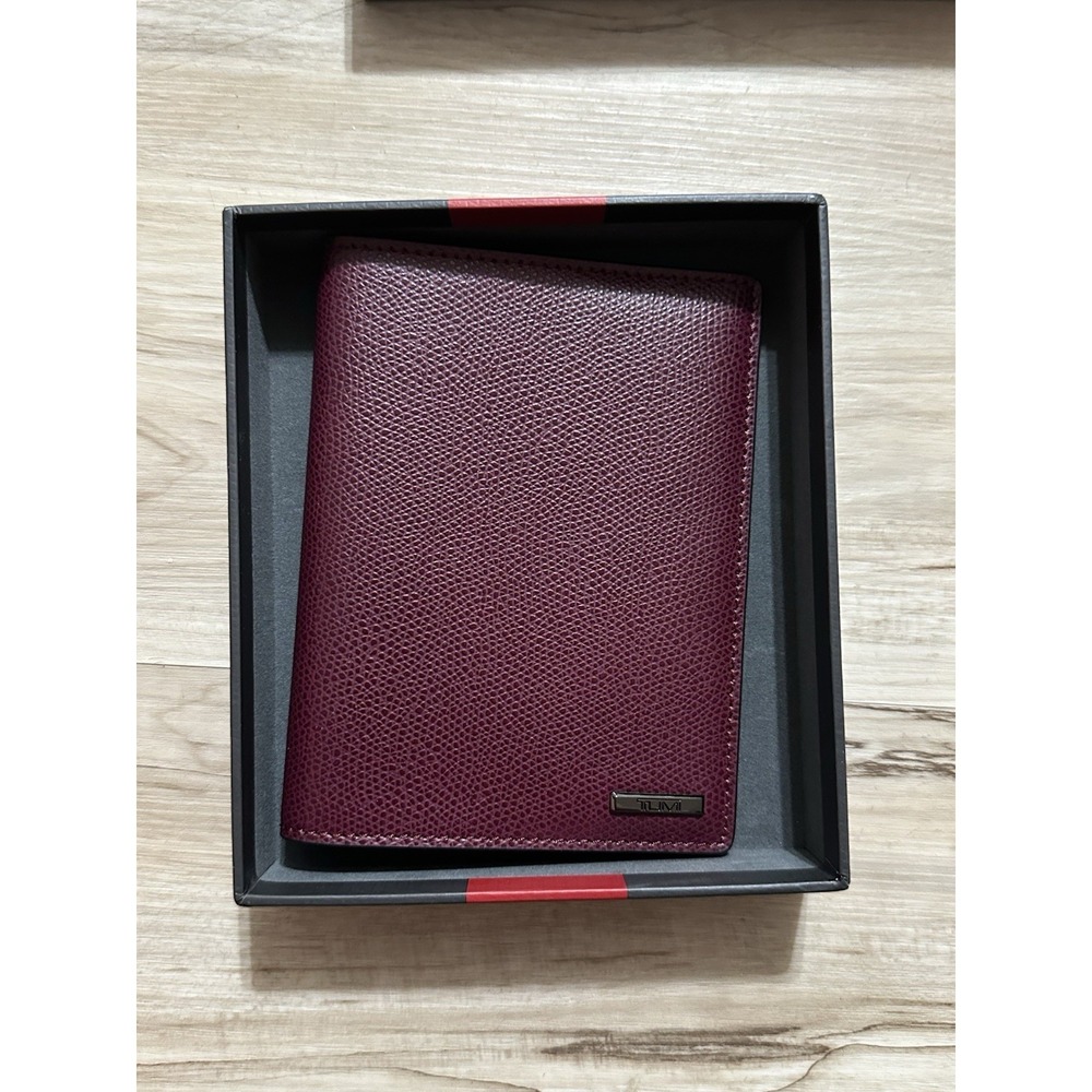 Tumi Burgundy Pebbled Leather Passport Holder New